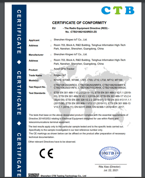 China Shenzhen Kingwo IoT Co.,Ltd Certification
