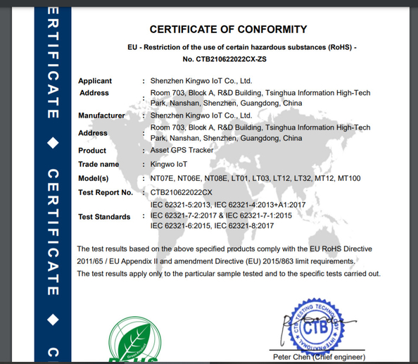 China Shenzhen Kingwo IoT Co.,Ltd Certification
